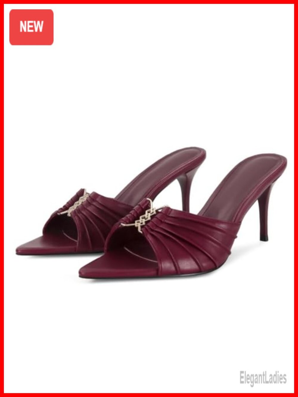 Ruched 3-Inch Stiletto Heels Pointed Peep Toe Slip On Mules